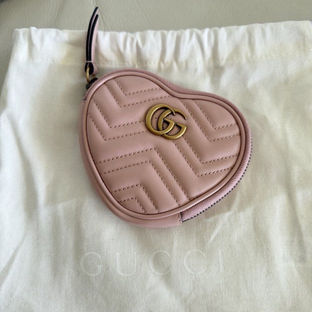 NEW GUCCI GG Marmont Heart-shaped Coin Purse Wallet Pink - Picture 9 of 10